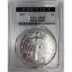 2017 (S) $1 Silver Eagle PCGS MS69 Premier Label Struck @ SF Mint "Near Perfect"